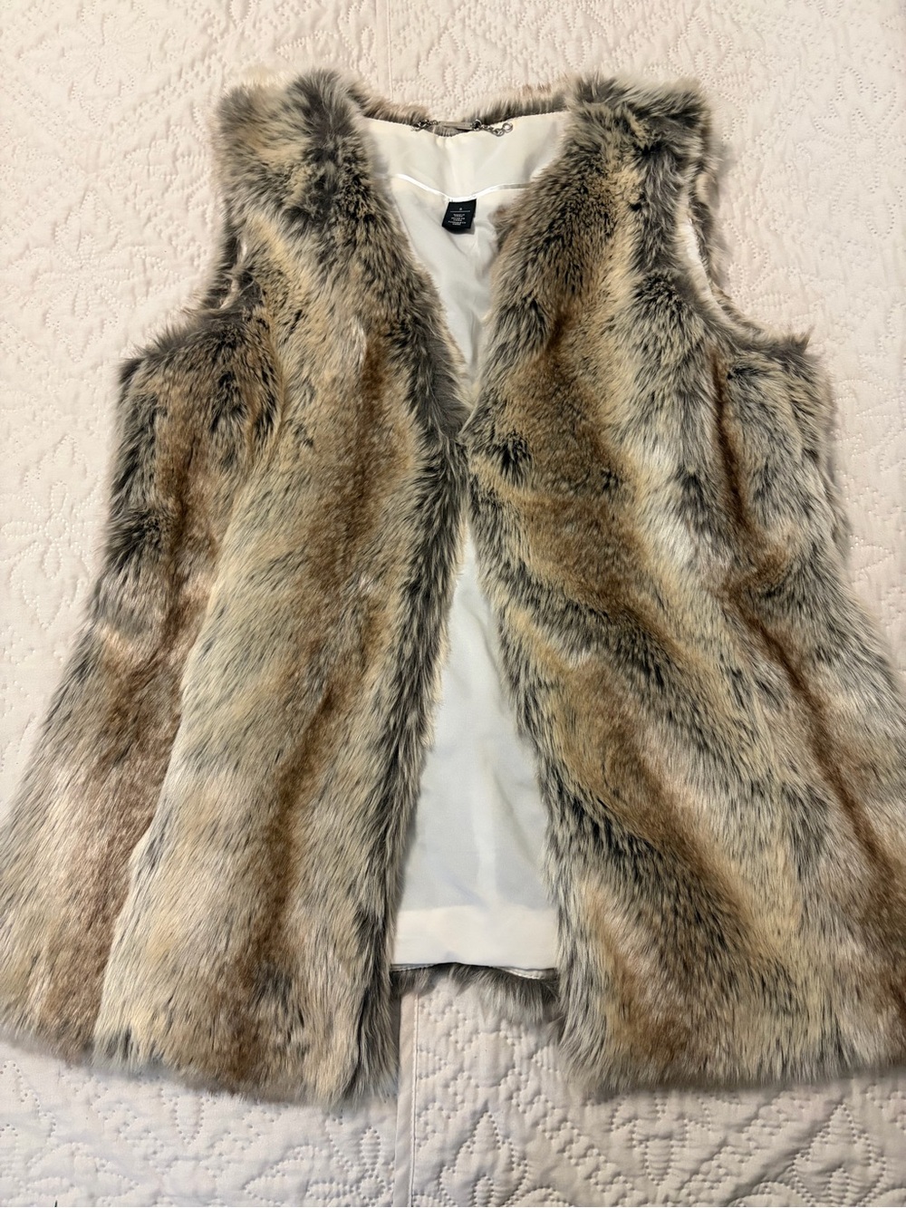 White House Black Market Brown Multi Faux Fur Vest